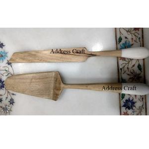 Servidor de pasteles de madera de acacia con mango de mármol, cuchillo de pastel de madera ecológico, decoración de mesa para fiesta de boda y cumpleaños, herramientas para servir pasteles - Product Image 2