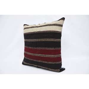 Marron 28x28 pouces Kilim Patchwork laine oreiller luxe Vintage imprimé fleuri tissé subtil motif rayé moelleux literie accessoire - Product Image 4