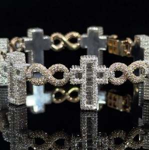 VVS Moissanite 14k Gold and Diamond <b>Cross</b> <b>Bracelet</b> Elegant Fine Pendants & Charms - Product Image 1