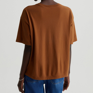 T-shirt à col rond à manches courtes et à séchage rapide pour femmes OEM T-shirt confortable en jersey de coton marron personnalisé Vente en gros T-shirts pour femmes sur mesure - Product Image 5