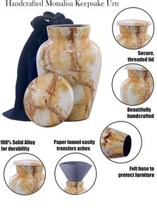 โกศโลหะพรีเมี่ยมสำหรับมนุษย์หรือสัตว์เลี้ยงเถ้ากระดูกตกแต่งด้วยหินอ่อนโมนาลิสาอันงดงาม - Product Image 3