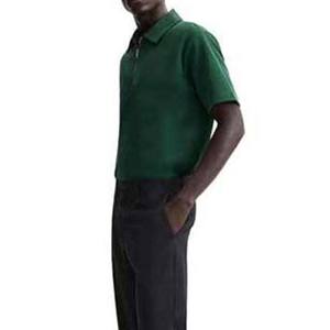 Camiseta de punto transpirable personalizada de talla grande para hombre, informal, con media cremallera, manga corta, holgada, lisa, para verano - Product Image 3