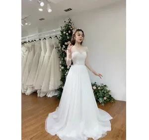 Desain baru TNBPno34 gaun pengantin peplum indah praktis gaun pernikahan terbaru manik-manik A-line gaun pernikahan renda manik-manik