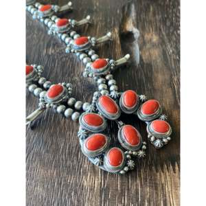 Thomas Francisco Mediterranean Coral & Sterling <b>Silver</b> Squash Blossom <b>Necklace</b> <b>Set</b> - Product Image 4