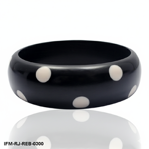 Vintage Style Black Resin Bangle <b>Bracelet</b> with <b>White</b> Polka Dots Wide Chunky Domed Acrylic Cuff for Women - Product Image 1