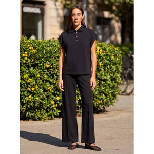 Women's Knitted Modal for <b>Top</b> with Button Detail Collared Short <b>Sleeve</b> Casual Soft Basic Fashion <b>Top</b> Custom Apparel - Product Image 2