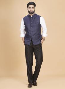 Gilet classique bleu marine de qualité export pour uniformes de bureau, banquets, cérémonies et usage quotidien professionnel, disponible à prix d'exportation - Product Image 4