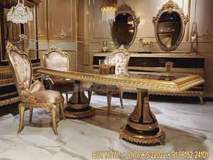 Ensemble de table à manger élégant européen de 9 pièces, ensemble de table à manger classique en bois sculpté à la main doré, ensemble de salle à manger sculpté à la main américain, États-Unis - Product Image 4