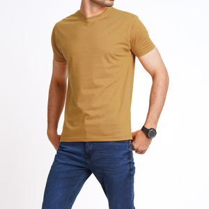 Men's Mustard Yellow Crew Neck T-Shirt Slim Fit Cotton Basic Tee Solid Color Casual Wear - Product Image 2