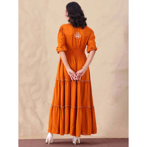 Vestido Maxi Deebaco para Mujer, Color Marrón Bronceado, Cuello en V, Bordado, Sin Mangas, con Dobladillo Tejido en Capas, Estilo Boho, Casual de Verano - Product Image 4