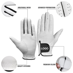 Gants de golf en cuir véritable pour droitier, paume perforée antidérapante, unisexe, noir, rouge, blanc, fermeture auto-agrippante, logo personnalisé - Product Image 2