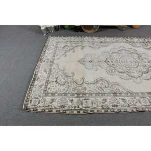 Alfombra turca vintage clásica beige marrón 5,8x9,6 pies de lana de retazos de área grande con respaldo de látex para pasillo o dormitorio - Product Image 3