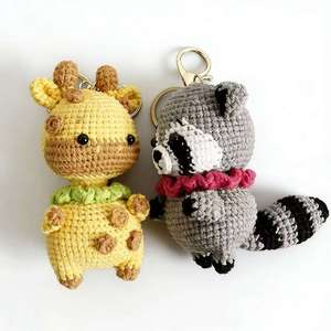 Crochet Cute Animal Amigurumi Plush Durable Letterpress Printed <b>Keychain</b> Raccoon Deer Handmade Gift for Girls - Product Image 1