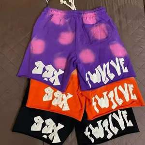 High Street Men's Acid Wash Sweat Shorts Vintage Puff DTF Printing Sun Faded Fleece Spiders Design Streetwear Sun Faded Fleece - Product Image 3