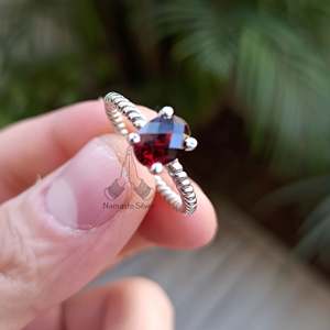 Handmade Dainty <b>Garnet</b> Sterling <b>Silver</b> <b>Ring</b> Natural Gemstone Jewelry Prongs Minimalist Boho Style Anniversary Birthday Gift for - Product Image 3