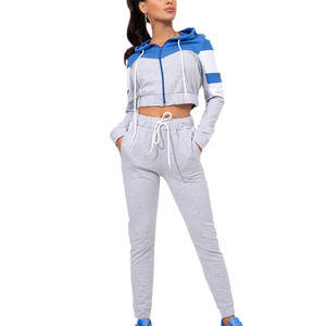 Conjunto de sudadera informal con logotipo personalizado para mujer, Top corto transpirable de secado rápido, Sudadera con capucha y Jogger para adultos de invierno - Product Image 2