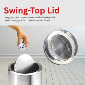 Vente en gros de poubelle de comptoir ronde en acier inoxydable avec couvercle pivotant et structure cachée intégrée pour la maison, la cuisine et l'hôtel - Product Image 6