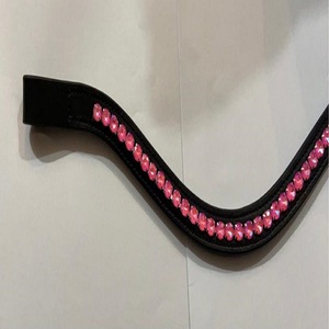 สายรัดสำหรับอานขี่ม้าที่ได้รับความนิยมสูงสุดสายหนังแท้ออกแบบด้วยคริสตัลทรงกลมสีชมพูสุดหรูโซ่ระยิบระยับ - Product Image 4