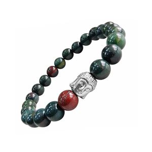 Pulsera de Cristal con Cuentas Redondas de Jaspe Sangre y Cabeza de Buda, Piedras Preciosas de 8mm, Regalo de Moda para Hombre y Mujer, Energía - Product Image 1