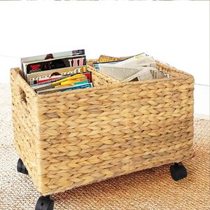Modern Natural Water Hyacinth Rolling Storage Baskets on Wheels with Insert Handle Mobile <b>File</b> Cabinet for Table Desk Storage - Product Image 4