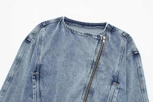 Chaqueta con cremallera Fly OEM personalizada nueva chaqueta vaquera lavada Vintage para mujer con cremalleras chaqueta de motocicleta Top corto para mujer - Product Image 2