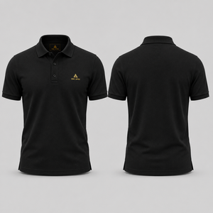 Polo de luxe noir pour homme avec logo brodé or, en piqué de coton premium, idéal pour le golf, fabrication OEM/ODM, vêtements d'entreprise, uniforme, haut de gamme. - Product Image 1