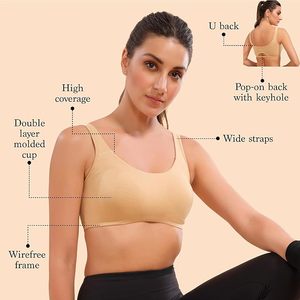 Soutien-gorge de sport respirant pour femmes couleur peau solide 100% coton de conception OEM sur mesure pour l'entraînement avec le meilleur prix d'usine de BD - Product Image 4