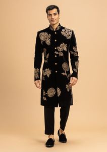 2025 Stylish Designer Embroidery Groom Sherwani <b>Pant</b> <b>Black</b> Velvet Breathable Plus Size Crystal Glass Beads Dabka <b>work</b> Stone - Product Image 2