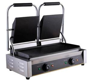 Plancha Eléctrica Comercial WOOMASTER (Superficie Superior Plana y Inferior Acanalada) de Acero Inoxidable para Panini/Hamburguesas, 3600W, 50-300C - Product Image 1
