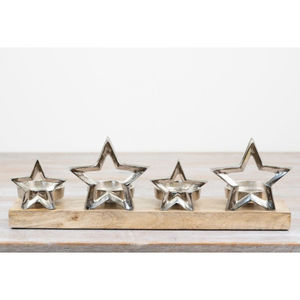 Candelero de Doble Estrella de aluminio dorado hecho a mano sobre base de madera decorativo moderno para Navidad y decoración del hogar - Product Image 6