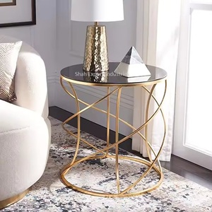 โต๊ะข้างโลหะแนววินเทจเคลือบทองด้วยหินอ่อนสีดำสำหรับบ้านและโรงแรมห้องรับแขกตกแต่งโต๊ะเฟอร์นิเจอร์ - Product Image 1