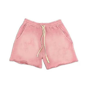 Pantalones cortos desgastados de estrella con lavado ácido Vintage personalizados para hombres y mujeres, pantalones cortos informales con cordón de cintura elástica de lana de algodón 100% - Product Image 2