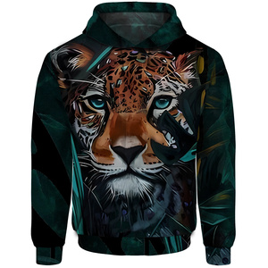 Sudadera con capucha de lana con sublimación de León impresa personalizada unisex, ropa informal, técnica teñida lisa, venta al por mayor para la temporada de primavera - Product Image 1