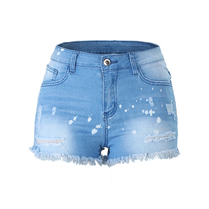 Shorts en jean délavés courts personnalisés en gros pour femmes, look chic, shorts en jean pour femmes, saison estivale - Product Image 5