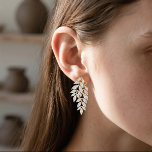 Pendientes Colgantes de Hoja con Baño de Oro y Circonitas, Lujosos Pendientes de Cristal Marquise para Novia, Boda, para Mujer - Product Image 3