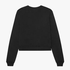 Sudadera corta de algodón negro de manga larga con cuello redondo para mujer - Product Image 2