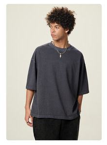 Sérigraphie Logo personnalisé Usine OEM T-shirt pour hommes Haute qualité 350 gsm Noir T-shirt surdimensionné - Product Image 5