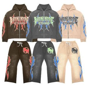 ชุดวอร์มสำหรับผู้ชายกางเกงมีฮู้ดและกางเกงมีขอบแบบสวมหัวผ้าไม่เป็นกรดมีเปลวไฟออกแบบได้ตามต้องการสำหรับงานปักโลโก้ - Product Image 6