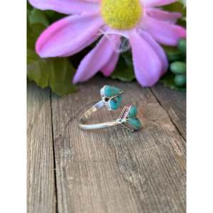 Handmade Kingman Turquoise <b>Sterling</b> <b>Silver</b> Heart <b>Adjustable</b> <b>Ring</b> Natural Stone Jewelry for Everyday Wear - Product Image 4