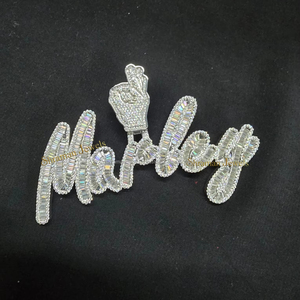 Personnalisable Argent 925 Chunky Hip Hop Pendentif Bling Nom Initial Glacé Cursive Baguette Moissanite Diamant Classique Anniversaire - Product Image 3