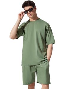 Y2K vente en gros personnalisé homme été 2 pièces coton à manches courtes T-Shirt survêtements ensembles plaine surdimensionné t-shirt hommes ensembles courts - Product Image 3