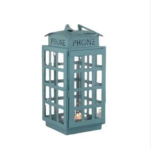 Lanternes à bougies en métal bleu antique avec pinceau de style vintage Lanternes suspendues décoratives pour les événements de Pâques et les mariages - Product Image 1