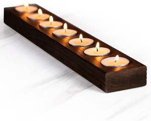 Grand chauffe-plat en bois Bougeoirs Vintage Plateau 7 Porte-thé Fit 1.45 pouces Photophore (Bougies non incluses) - Product Image 2