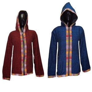 Veste en laine à feuilles persistantes à la mode élégante Motif floral Rayures Fermetures à glissière Floral Boho Hippie Hoodie Bouton à la mode Décoration - Product Image 1