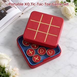 Juego de Mesa de Estrategia Tic-Tac-Toe XO de Cuero PU de Diseño Nuevo y Lujoso, Portátil para Viajes, con Piezas de Metal <span class=keywords><strong>en</strong></span> Forma de X y Corazón - Product Image 4