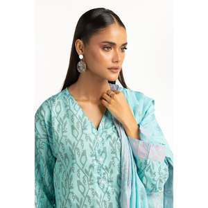 ชุดสูทผ้าซาตินสีฟ้าอควาพิมพ์ลาย 3 ชิ้น สำหรับผู้หญิง สไตล์ลำลองสำหรับใส่ทำงาน ตกแต่งด้วยกระดุม เหมาะสำหรับฤดูร้อน - Product Image 3