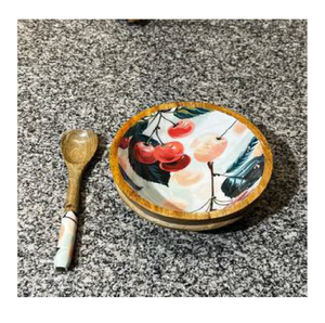 Bol à salade classique profond en résine époxy Bondtite écologique et durable, 7x3 pouces, avec cuillère et fourchette en bois de manguier poli - Product Image 5
