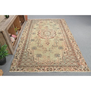 Vintage Turkish Rug 5x8.7ft Beige <b>Brown</b> Large Area Woolen Patchwork Design Rectangle Hallway Style Latex Backing for Teens - Product Image 3