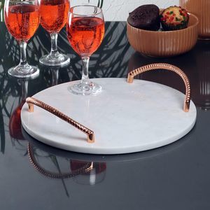 ถาดเสิร์ฟเนื้อหินอ่อนทรงกลมด้ามจับทำจากเหล็กสแตนเลสสตีลสีโรสโกลด์ใช้ในบ้านอาหารรูปแบบสี่เหลี่ยมผืนผ้า - Product Image 1