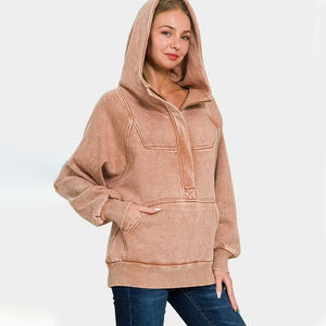 Nueva Llegada Sudadera con Capucha Casual para Mujer, 100% Algodón Transpirable, Talla Grande, Lavado Ácido, Modelo Matfa - Product Image 1